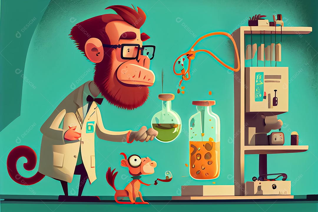 Cientista de desenho animado experimentando pesquisa com animais Dia Nacional da Ciência