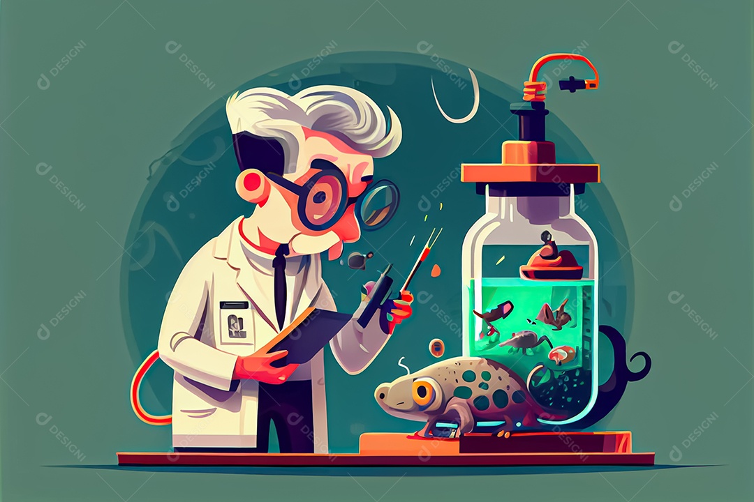 Cientista de desenho animado experimentando pesquisa com animais Dia Nacional da Ciência