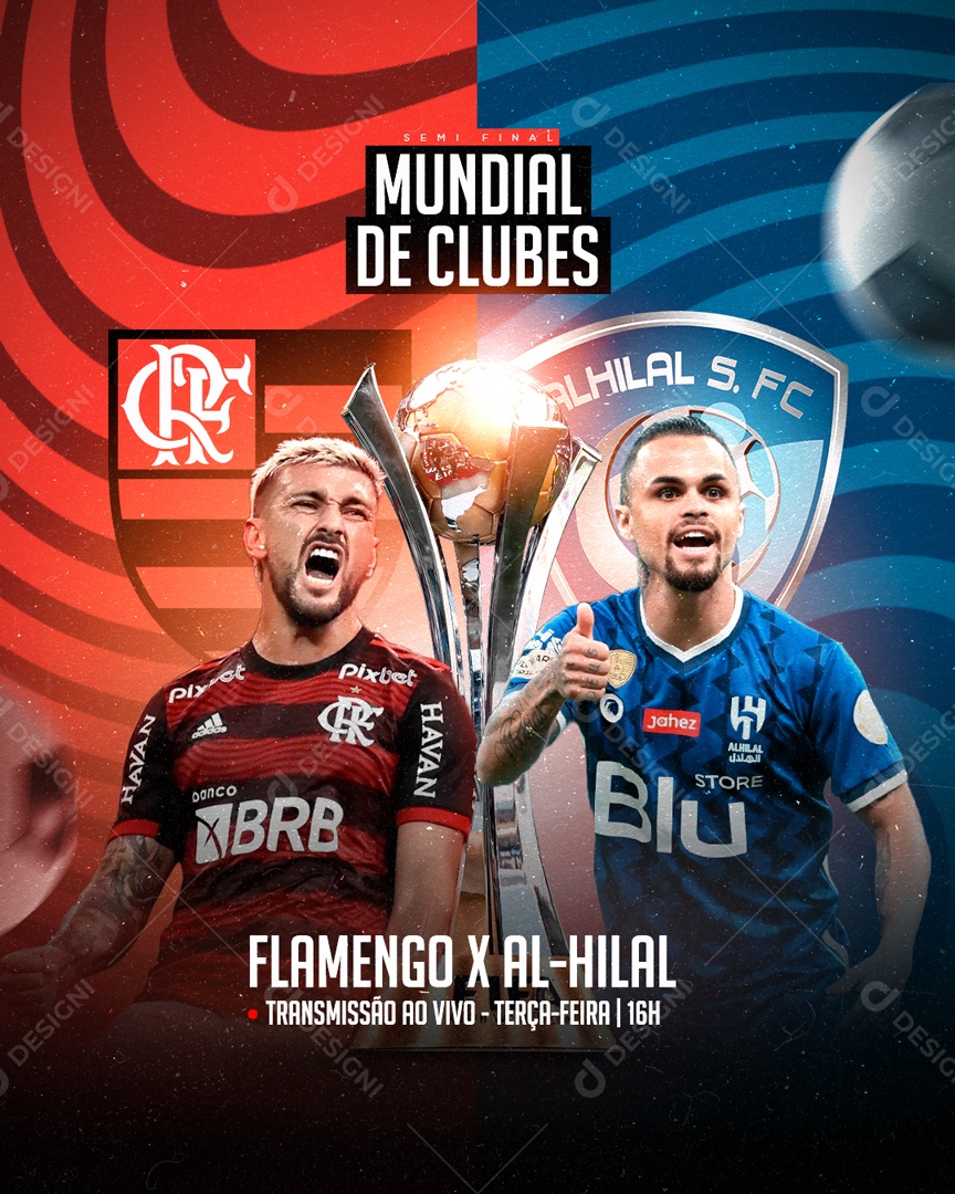Flyer Semifinal  Flamengo x Al Hilal Mundial de Clubes Gabigol Social Media PSD Edtável