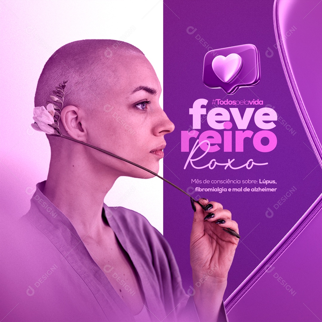 Todos pela Vida Fevereiro Roxo Social Media PSD Editável