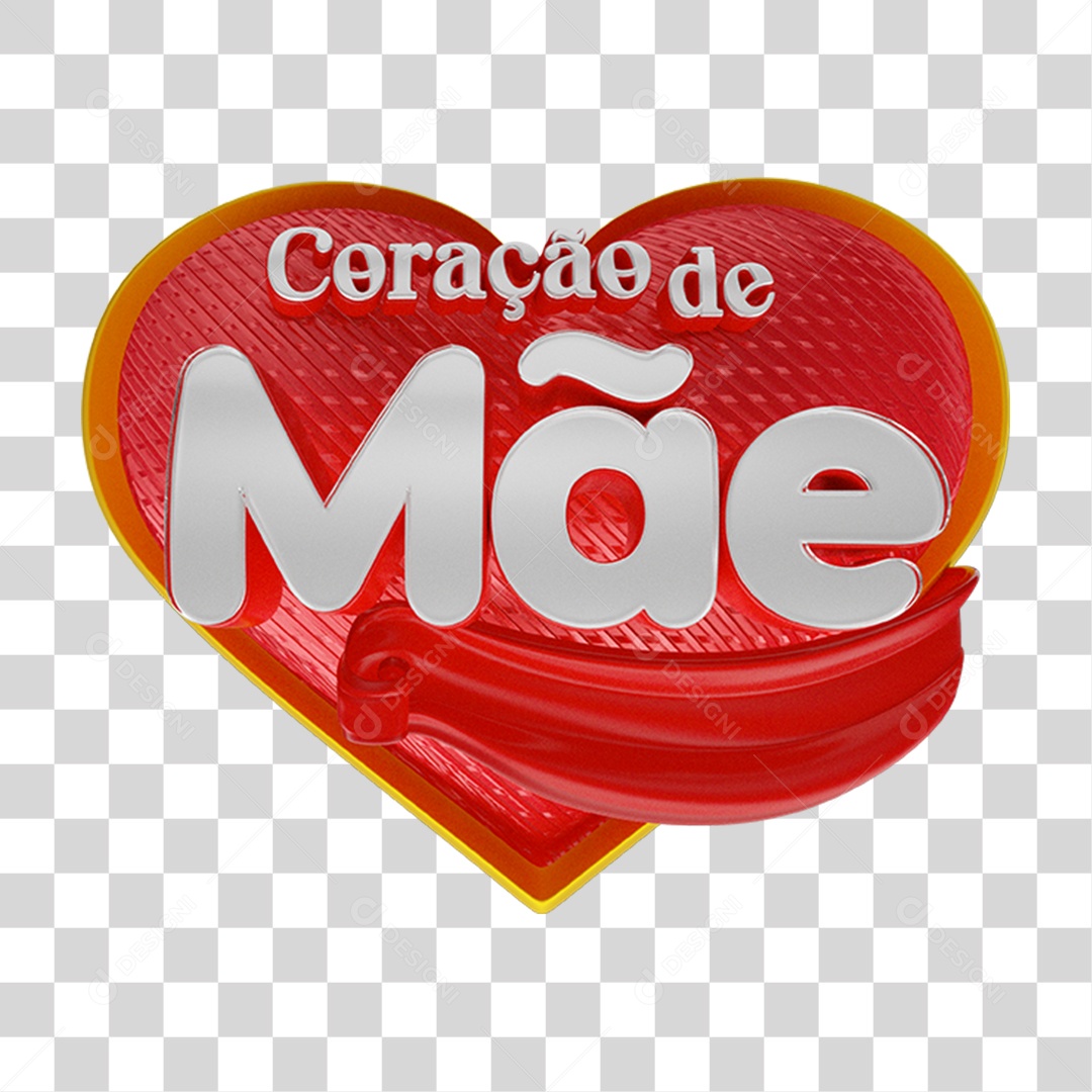 Selo 3D Coração de Mãe PNG Transparente