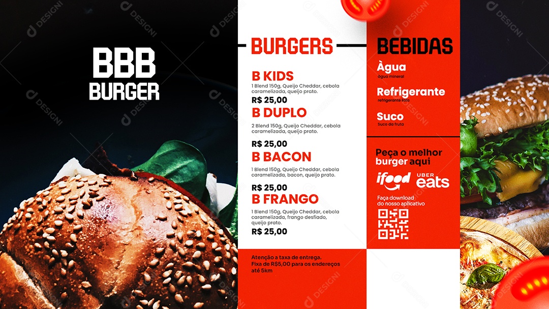 Modelo de Cardápio BBB Burger PSD Editável