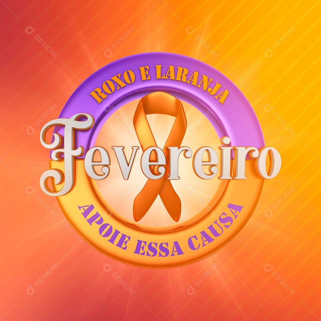 Fevereiro Roxo e Laranja Selo 3D para Composição PSD