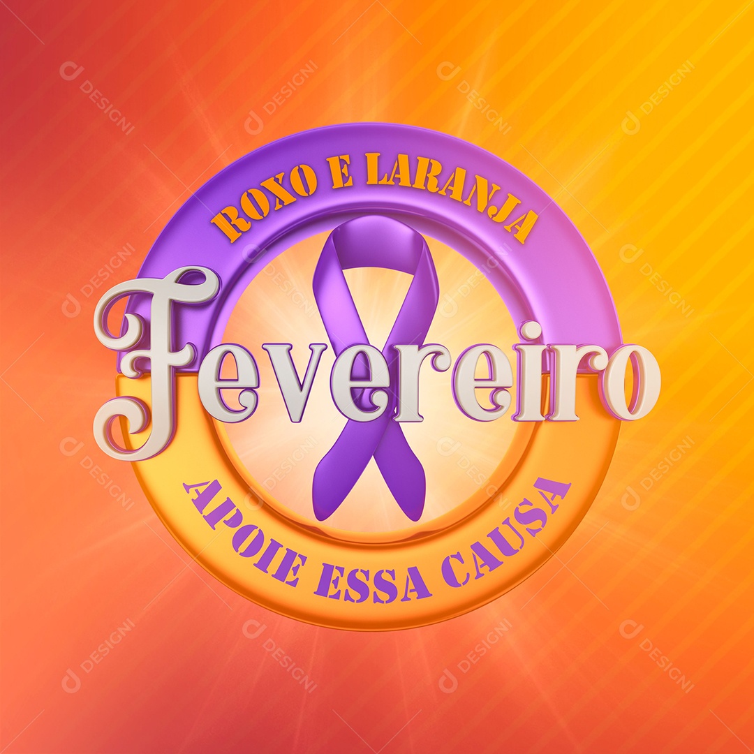 Fevereiro Roxo e Laranja Selo 3D para Composição PSD