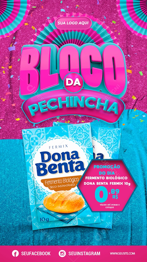 Story Bloco da Pechincha Femix Dona Benta Supermercado Carnaval Social Media PSD Editável