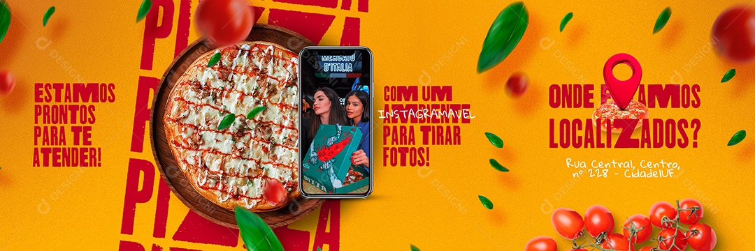 Carrossel Onde Estamos Localização Pizzaria Social Media PSD Editável