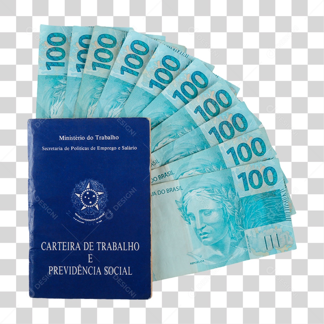 Carteira de Trabalho e Notas de Dinheiro PNG Transparente