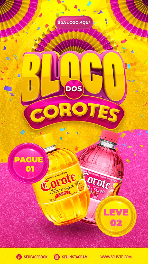 Story Bloco de Corotes Pague 1 Leve 2 Distribuidora de Bebidas Carnaval Social Media PSD Editável