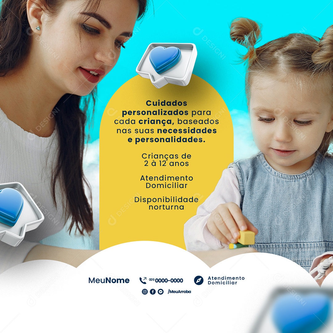 Cuidados Personalizados para Cada Criança Babá Social Media PSD Editável