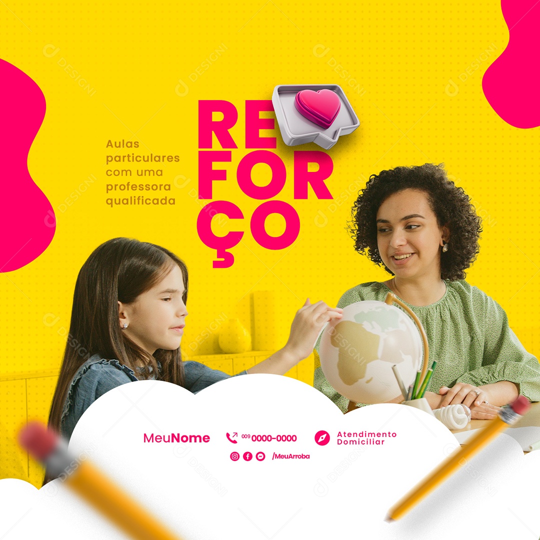 Aulas Particulares com Uma Professora Qualificada Reforço Professora Particular Social Media PSD Editável