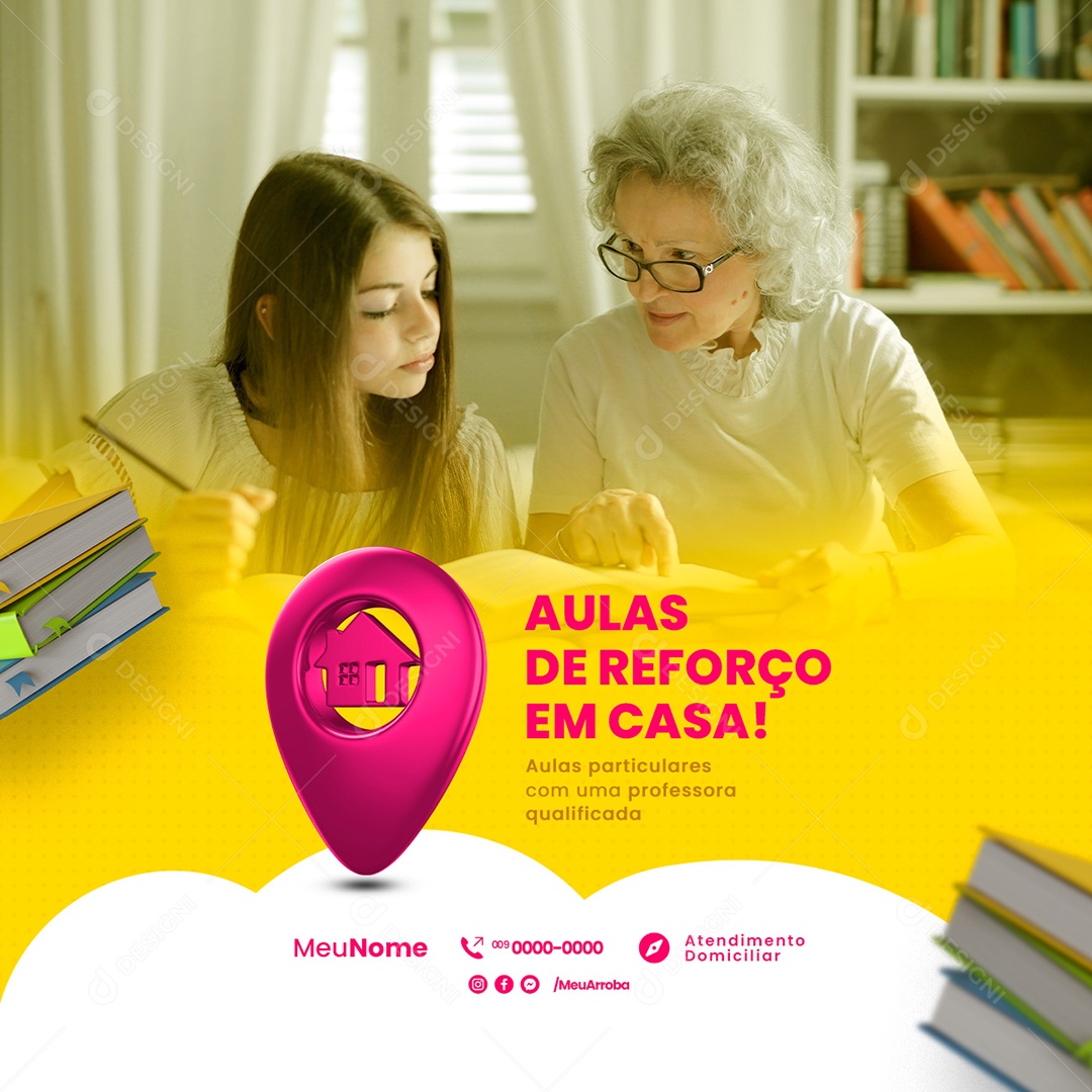 Aulas de Reforço em Casa Aulas Particulares Professora Particular Social Media PSD Editável