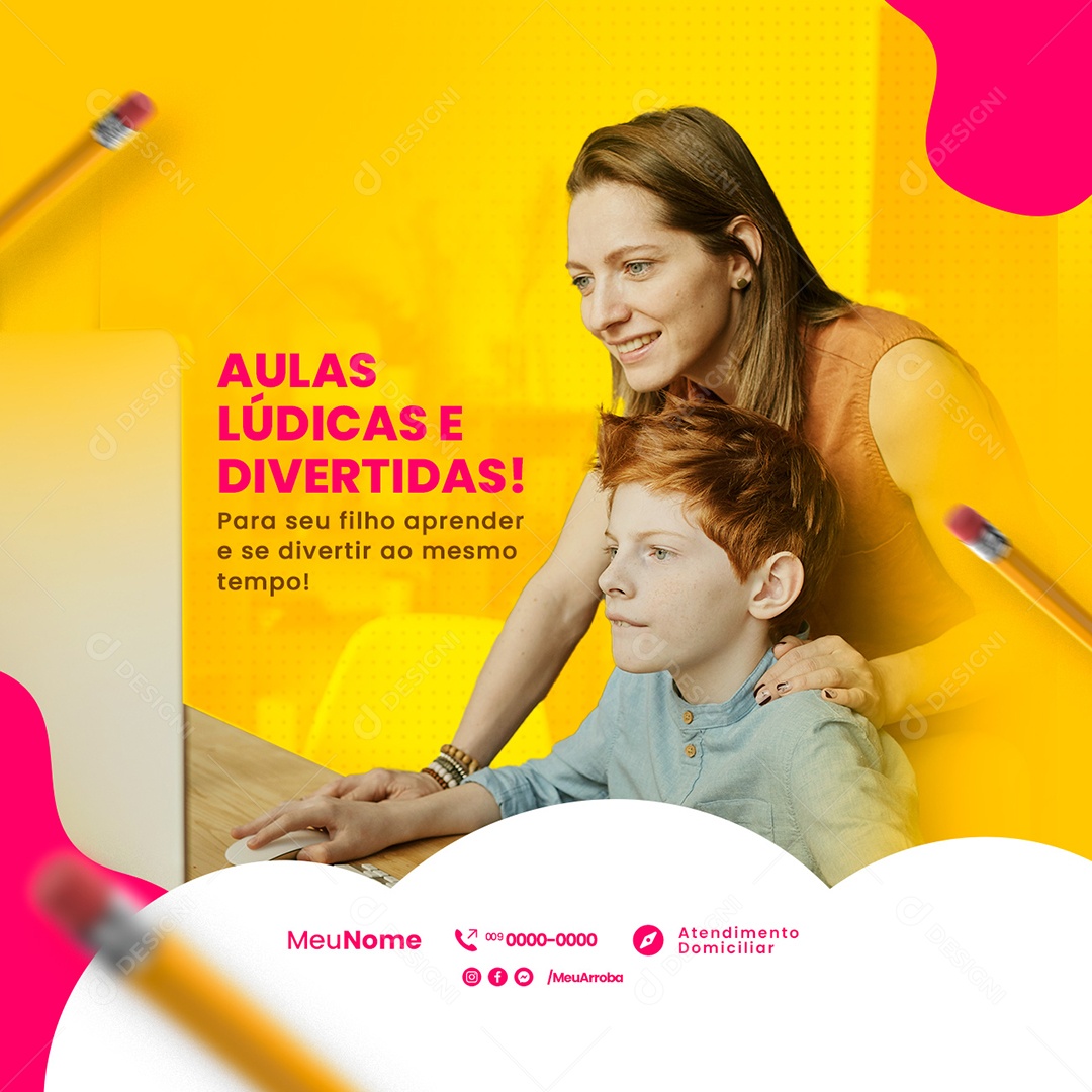 Aulas Lúdicas e Divertidas para Sei Filho Aprender e Se Divertir Professora Particular Social Media PSD Editável