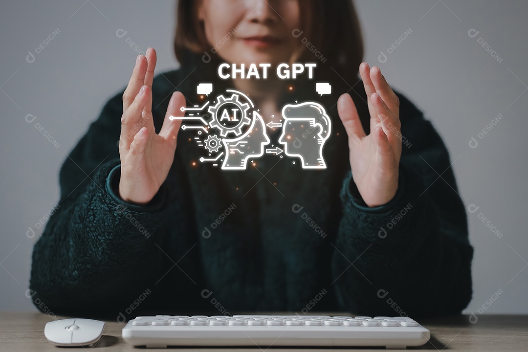 Chatbot digital de toque manual para fornecer acesso a informações e dados em rede online, aplicativo de robô e conexão global, AI, Inteligência artificial, innovation.chatbot desenvolvido pela OpenAI.