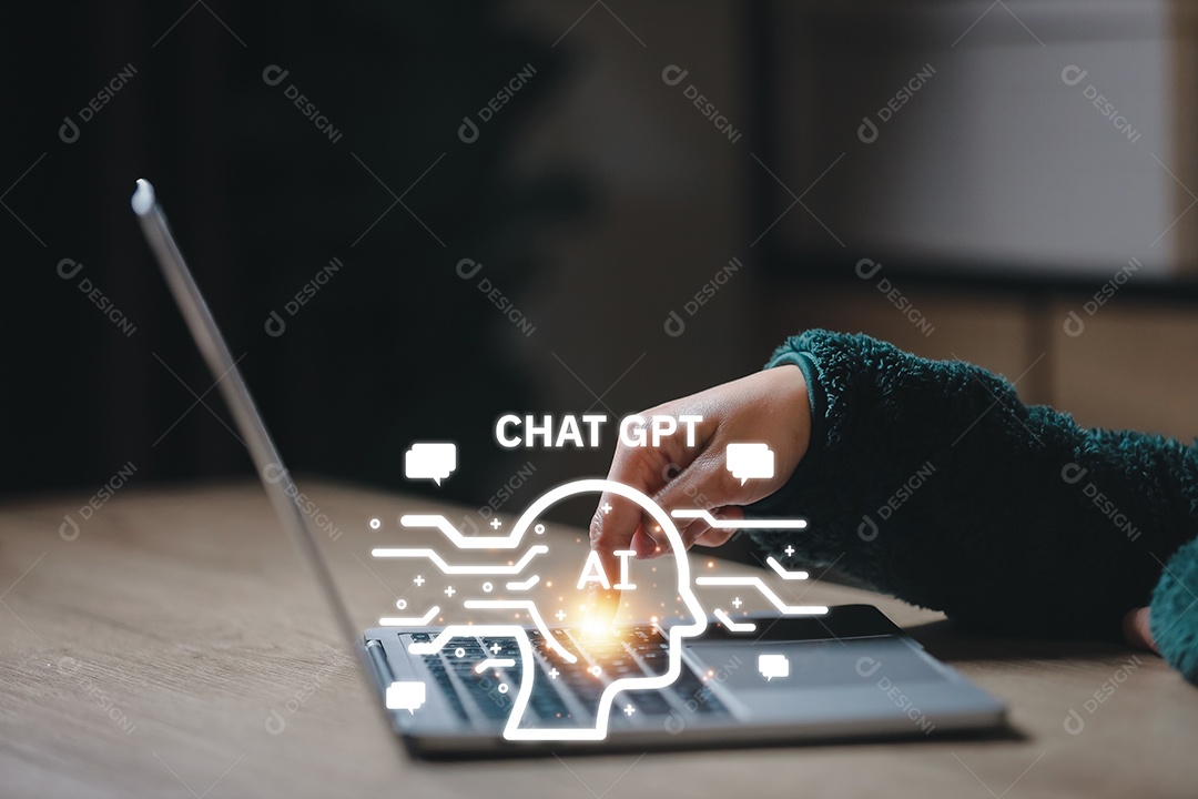 Chatbot digital de toque manual para fornecer acesso a informações e dados em rede online, aplicativo de robô e conexão global, AI, Inteligência artificial, innovation.chatbot desenvolvido pela OpenAI.