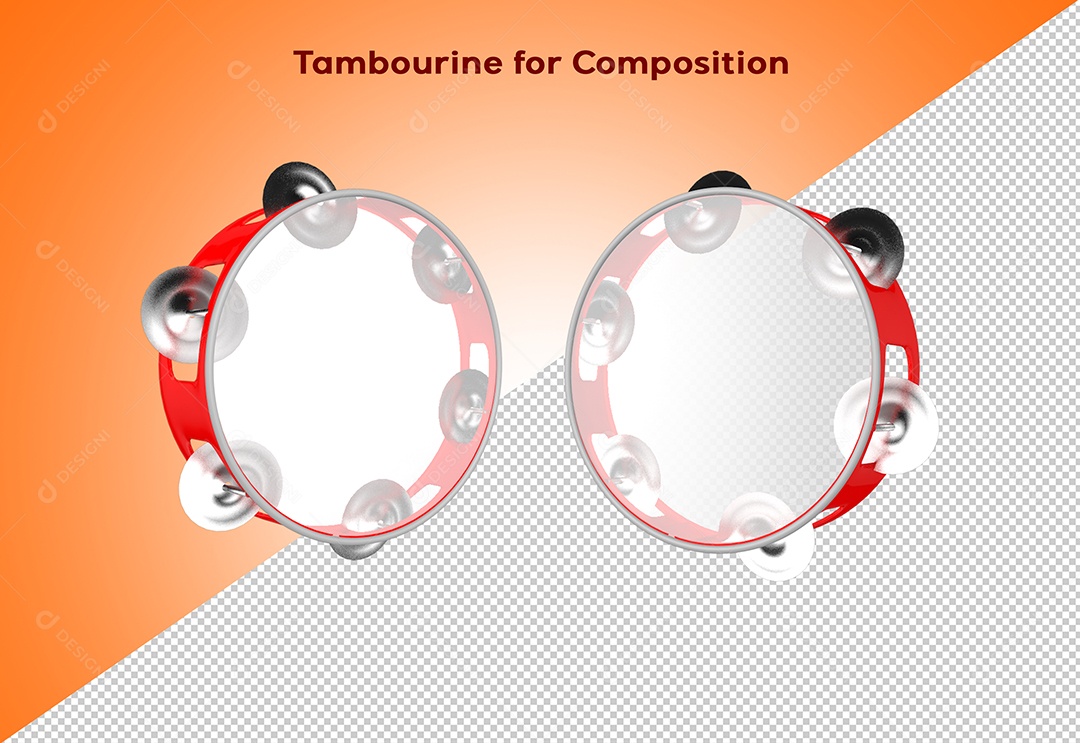 Pandeiro de Carnaval Elemento 3D para Composição PSD