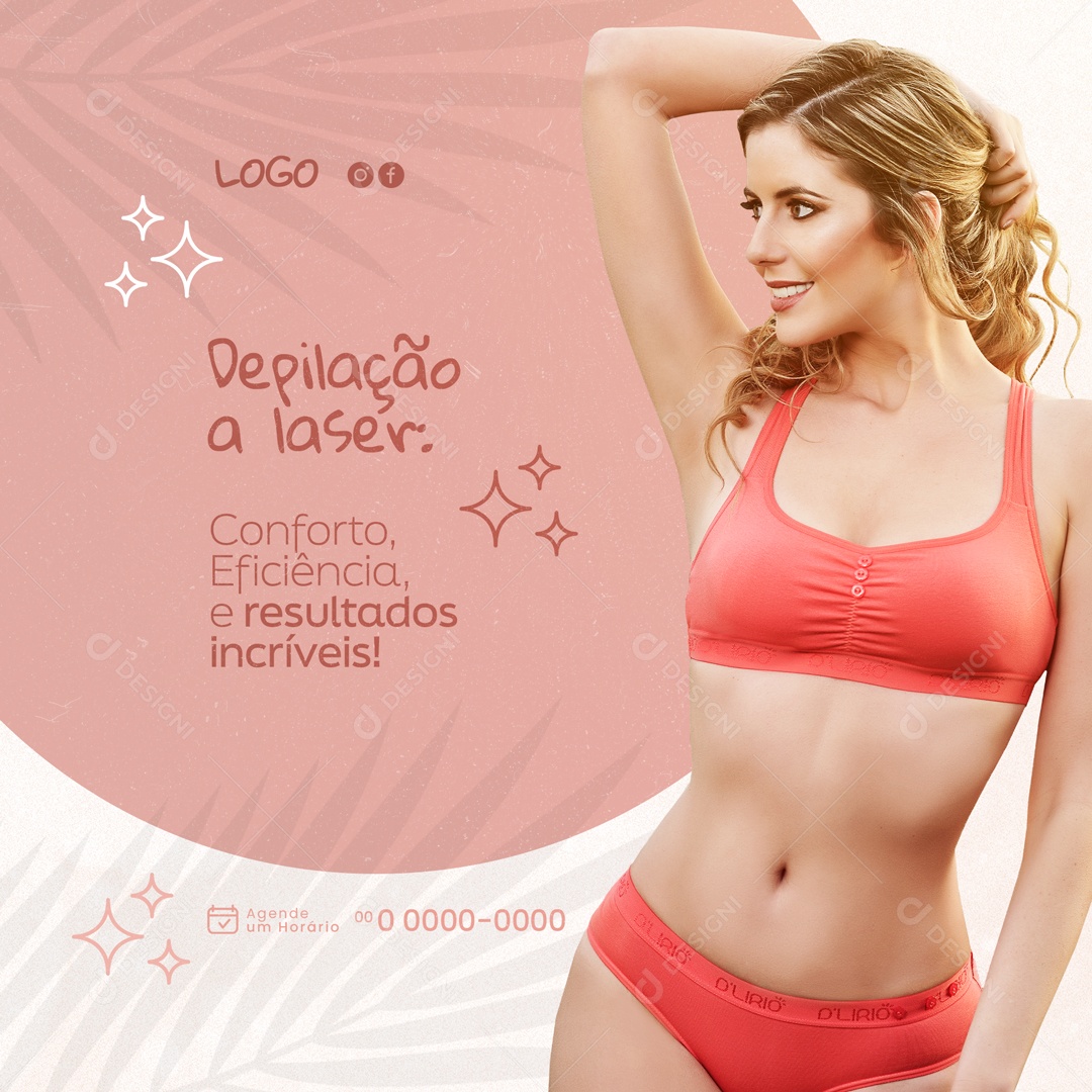 Depilação a Laser Conforto, Eficiência, e Resultados Incríveis! Social Media PSD Editável