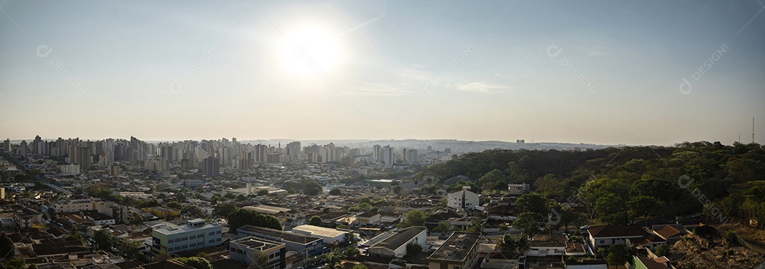 Vista panorâmica aérea da mata e centro de Ribeirão Preto