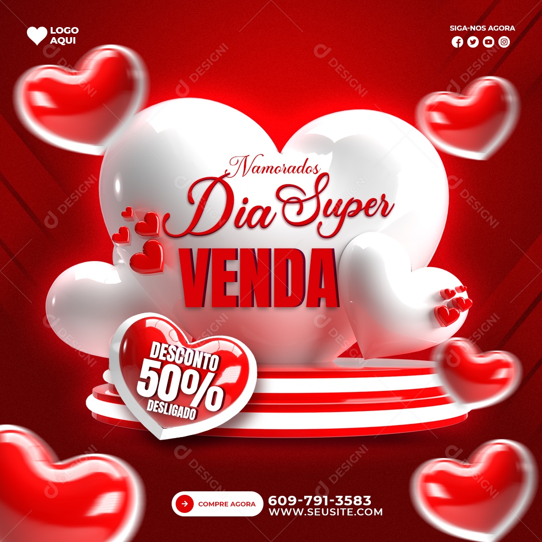 Namorados Dia Super Venda 50% Desconto Loja Social Media PSD Editável
