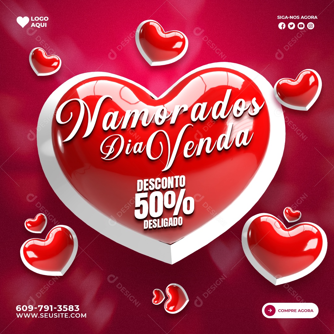 Dia Dos Namorados Venda 50% Desconto Lojas Social Media PSD Editável