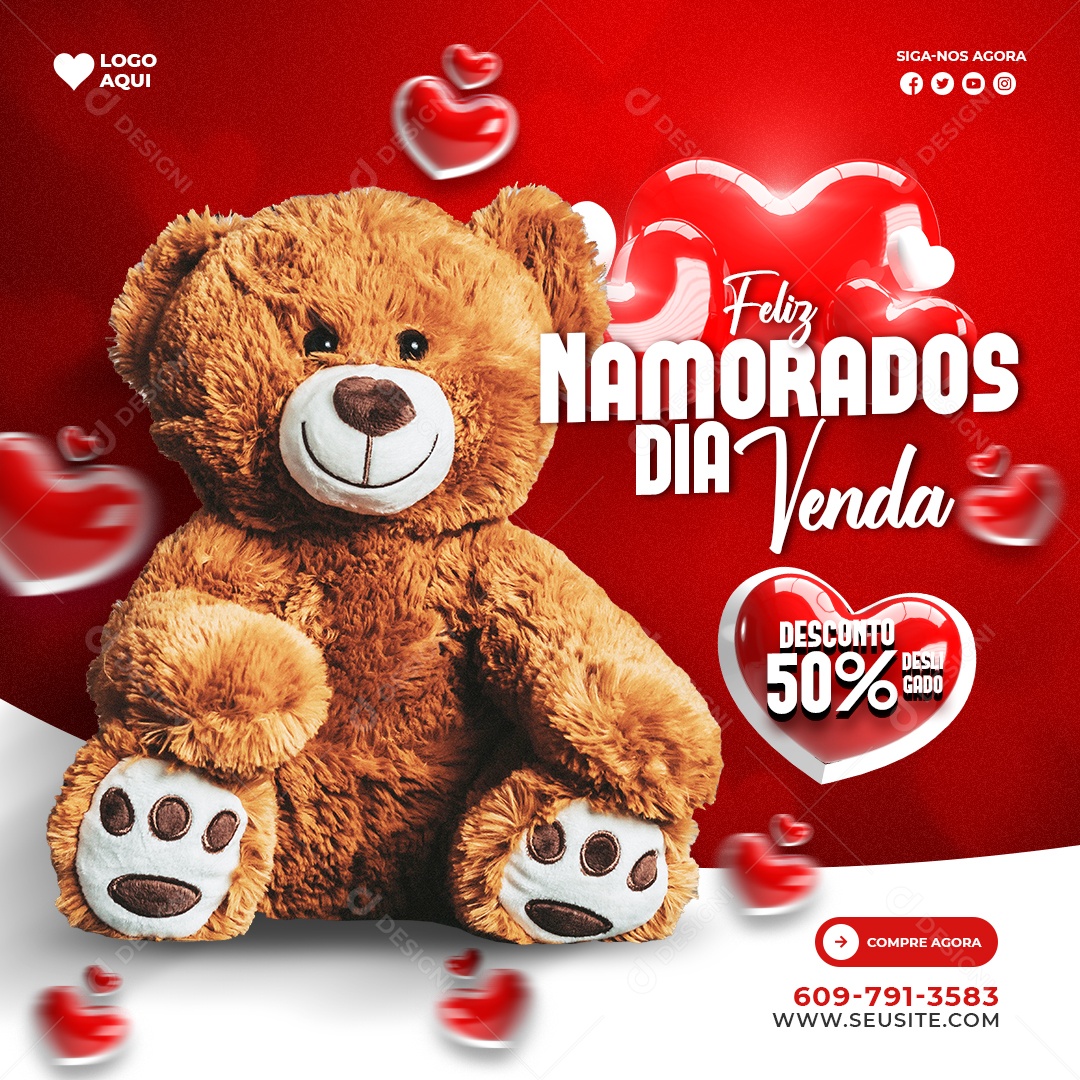 Feliz Dia Dos Namorados Venda 50% Desconto Social Media PSD Editável