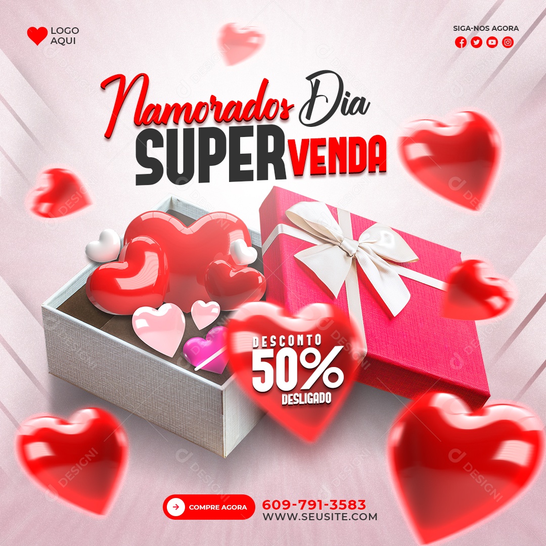 Namorados Dia Super Venda 50% Desconto Loja Social Media PSD Editável