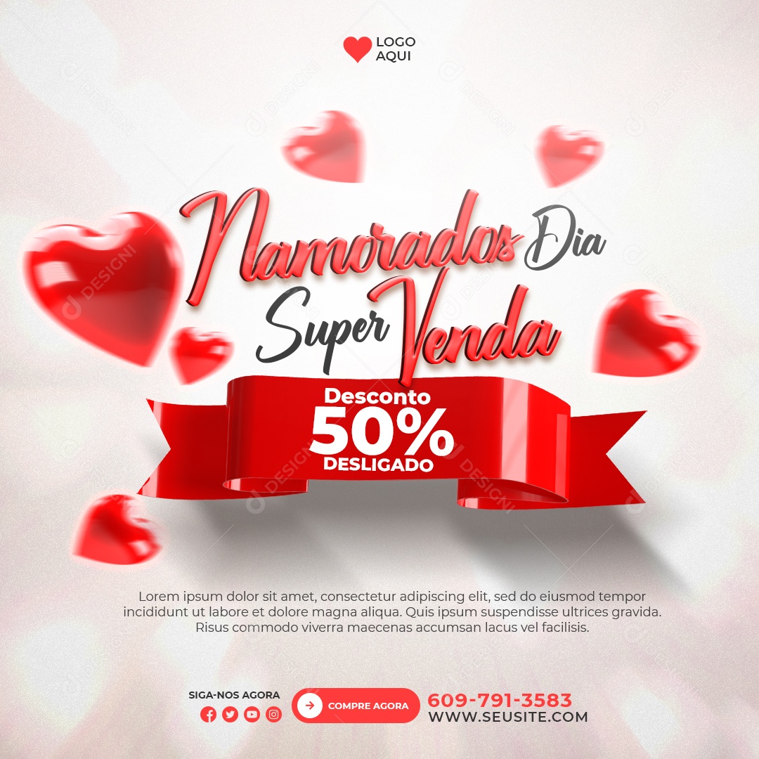 Namorados Dia Super Venda 50% Desconto Loja Social Media PSD Editável