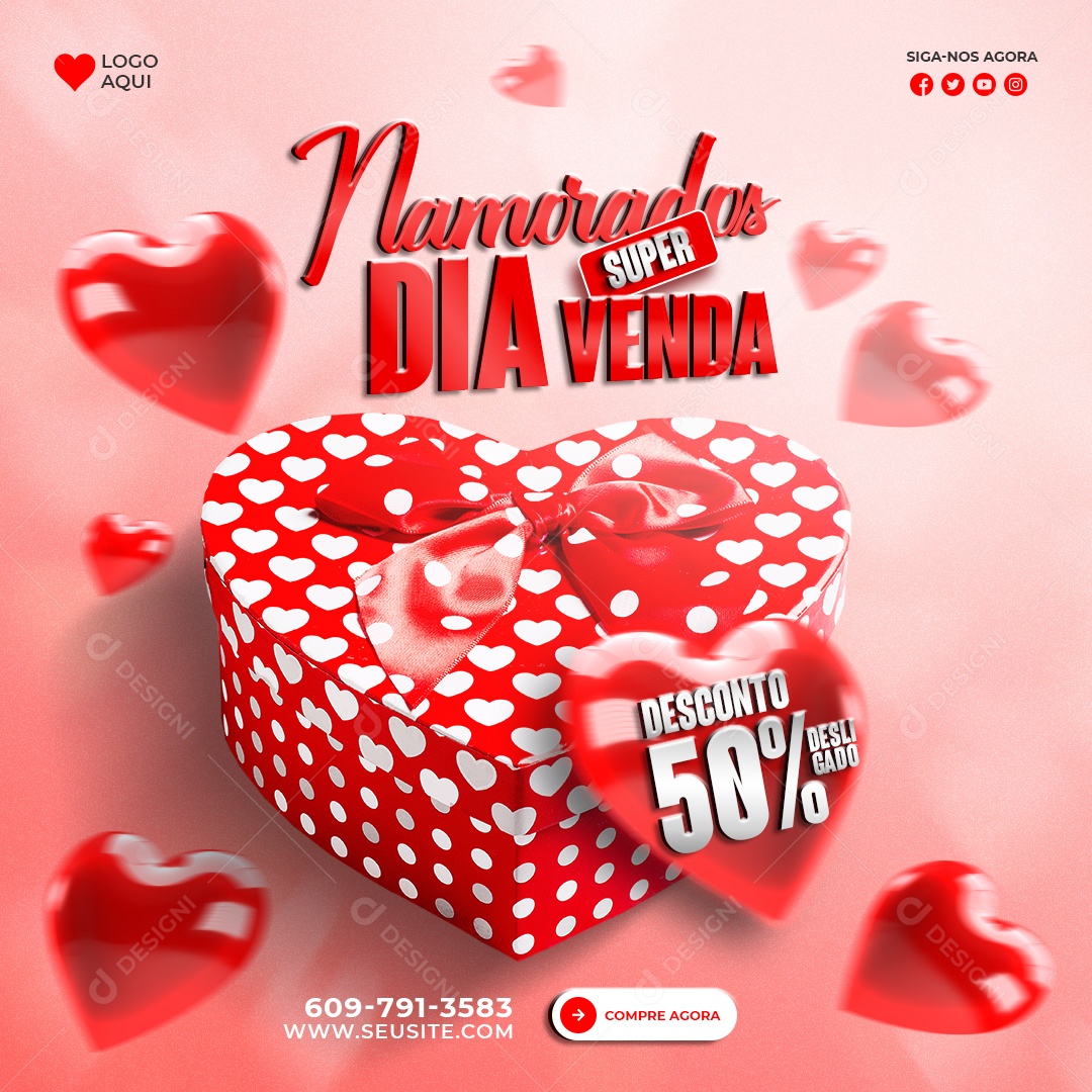 Dia Dos Namorados Super Venda 50% Desconto Loja Social Media PSD Editável