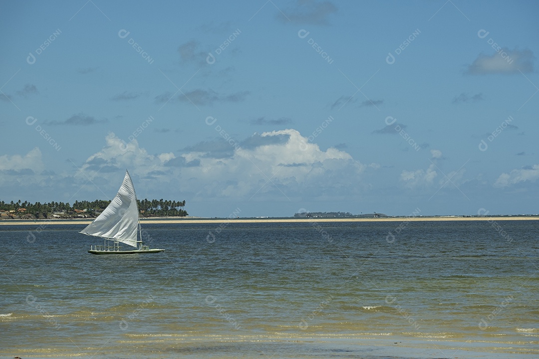 pequeno barco à vela no mar em dia ensolarado
