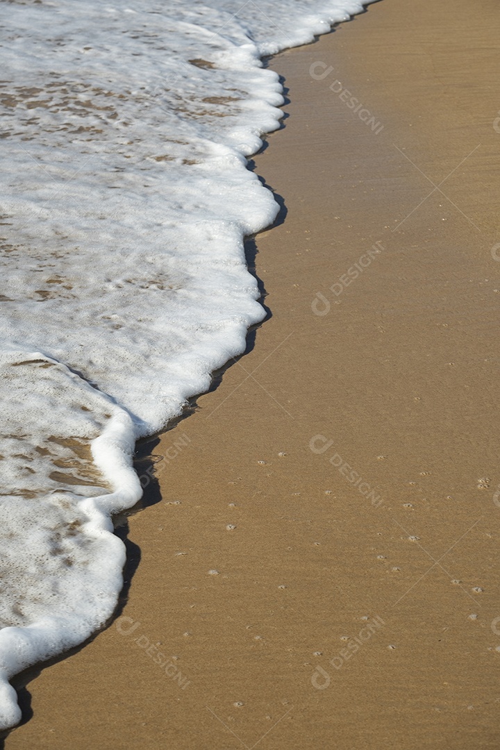pequena onda com espuma branca chegando na areia