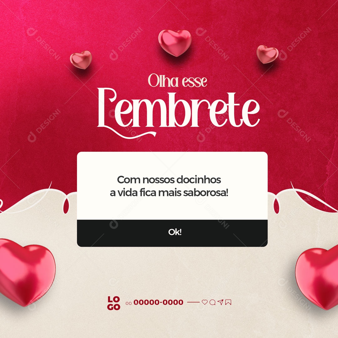 Lembrete Doceria Social Media PSD Editável