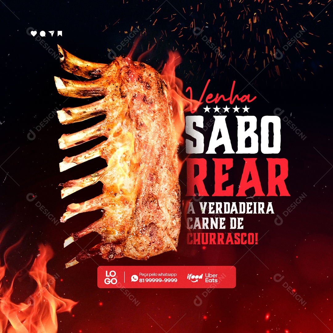Venha Saborear a Verdadeira Carne de Churrasco Churrascaria Social Media PSD Editável
