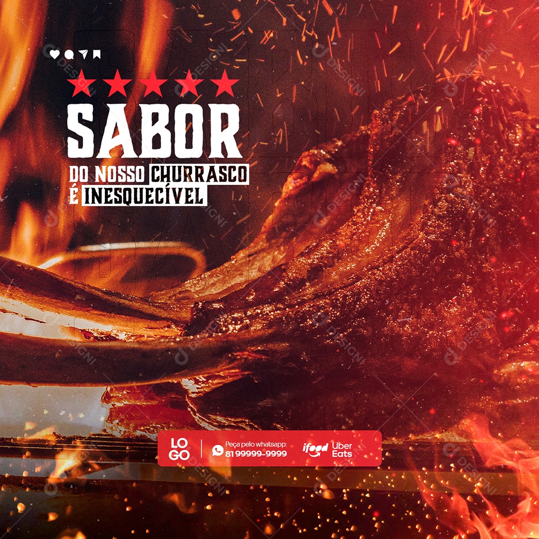 Sabor do Nosso Churrasco é Inesquecível Churrascaria Social Media PSD Editável
