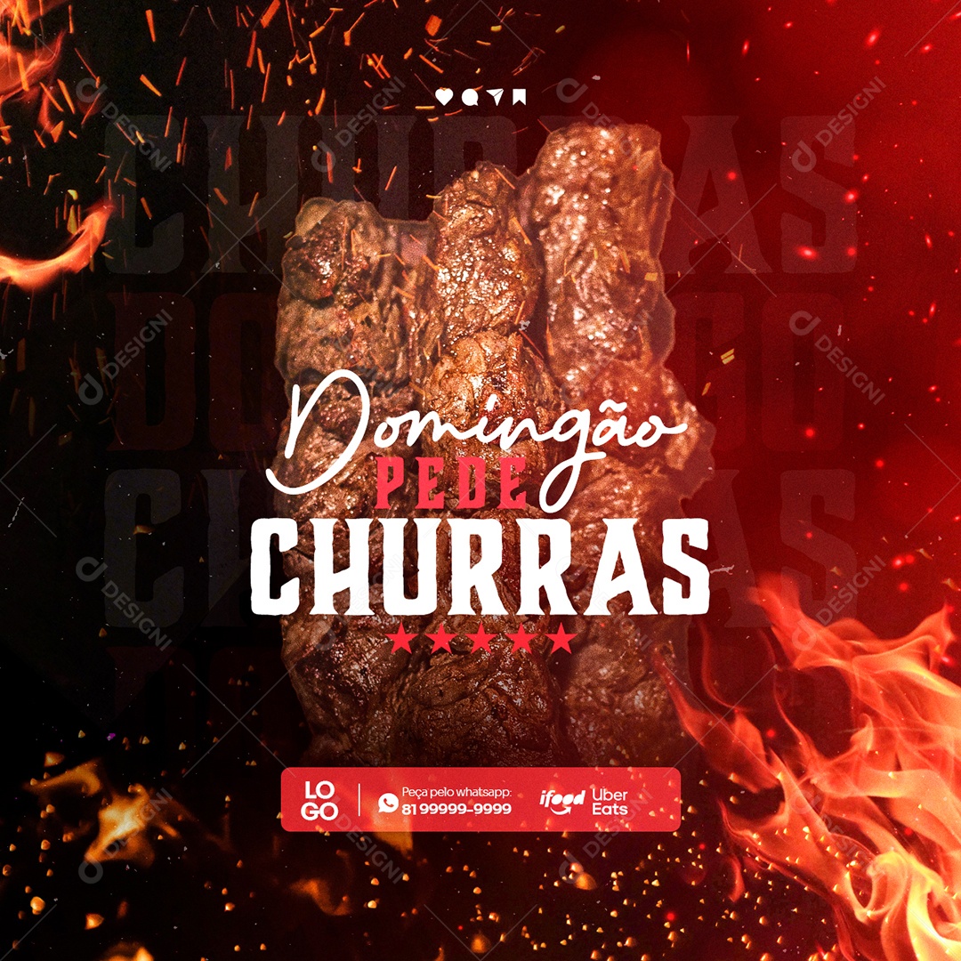Domingão Pede Churras Churrascaria Social Media PSD Editável