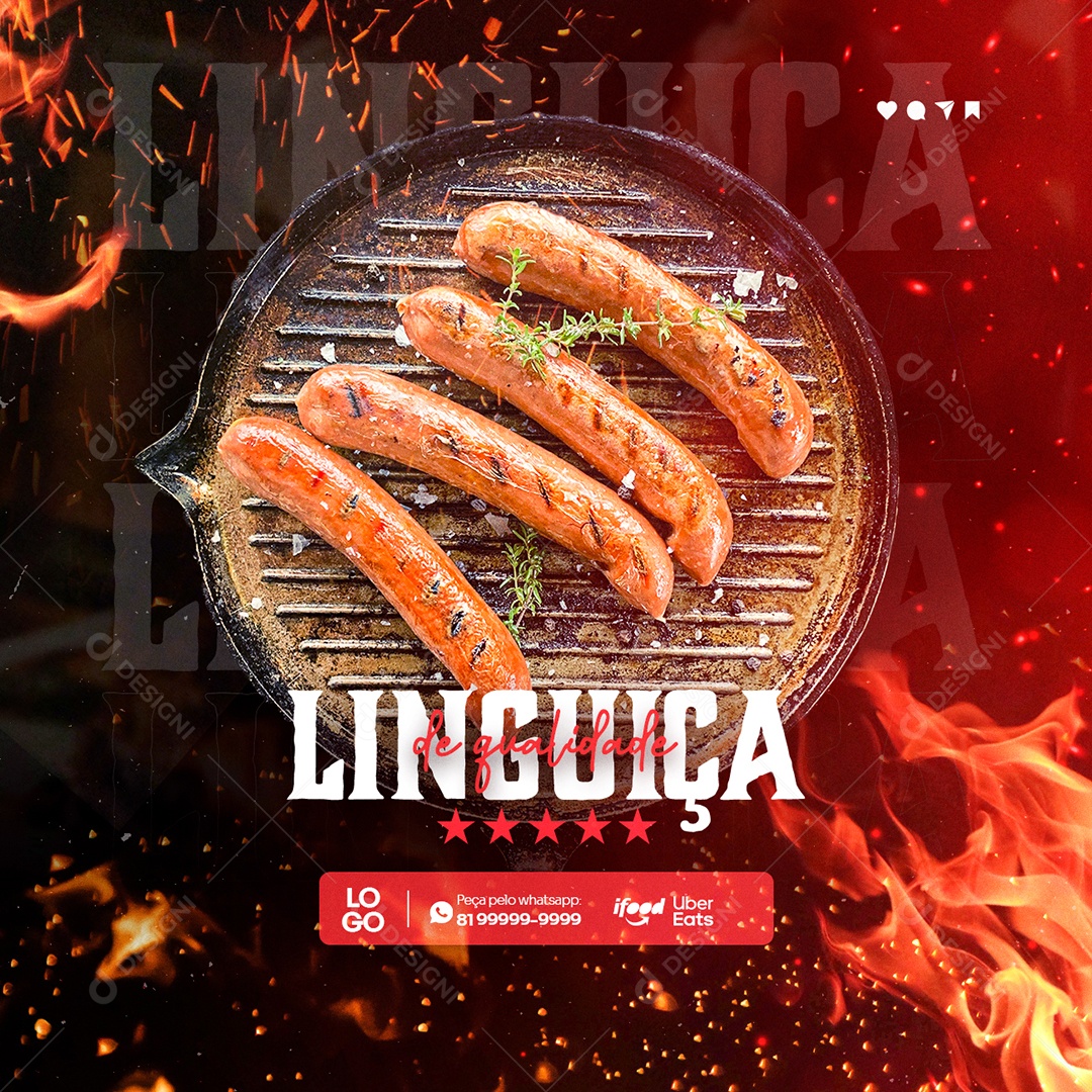 Linguiça de Qualidade Churrascaria Social Media PSD Editável