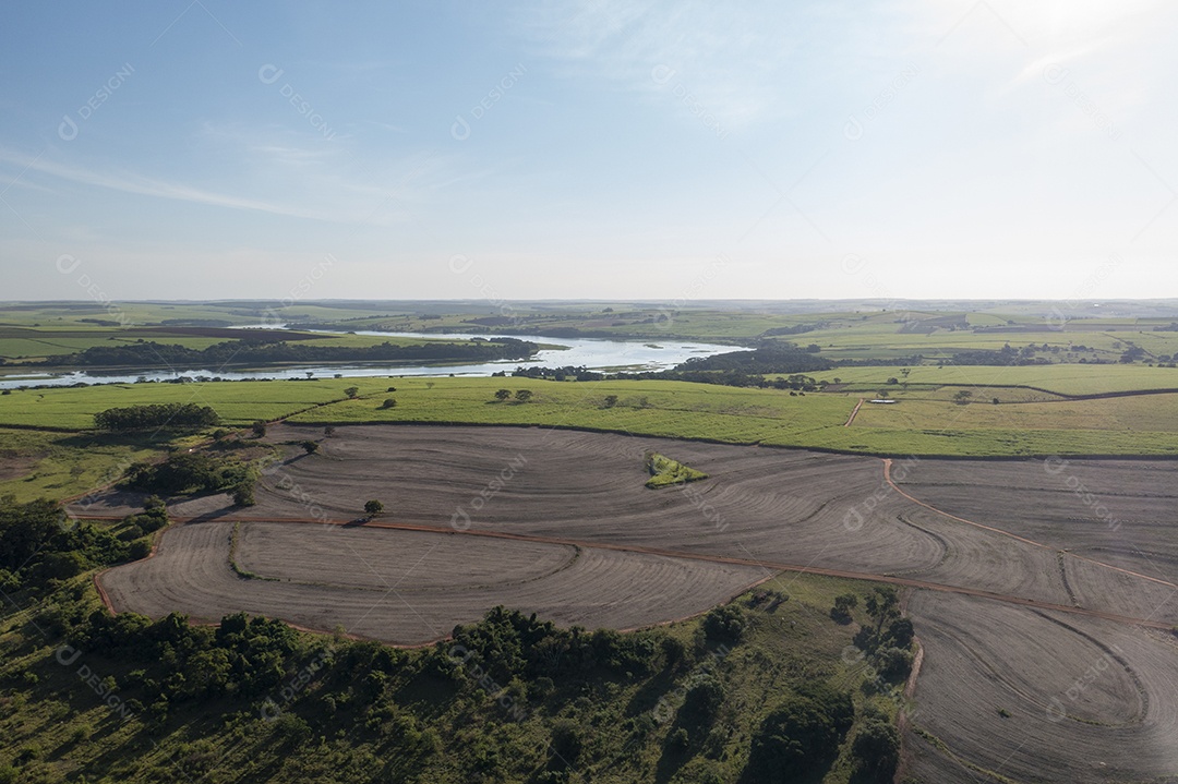 máquinas espalhando palha em solo de cana-de-açúcar recém-plantado