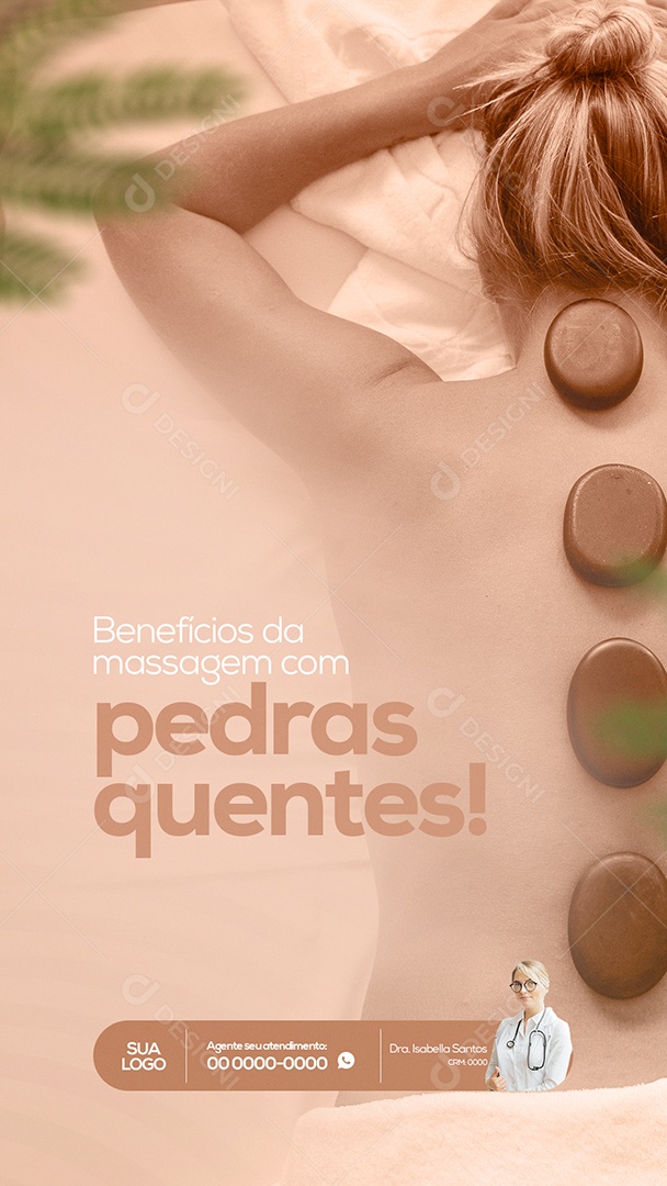 Benefícios da Massagem com Pedras Quentes! Clínica de Estética Story Social Media PSD Editável