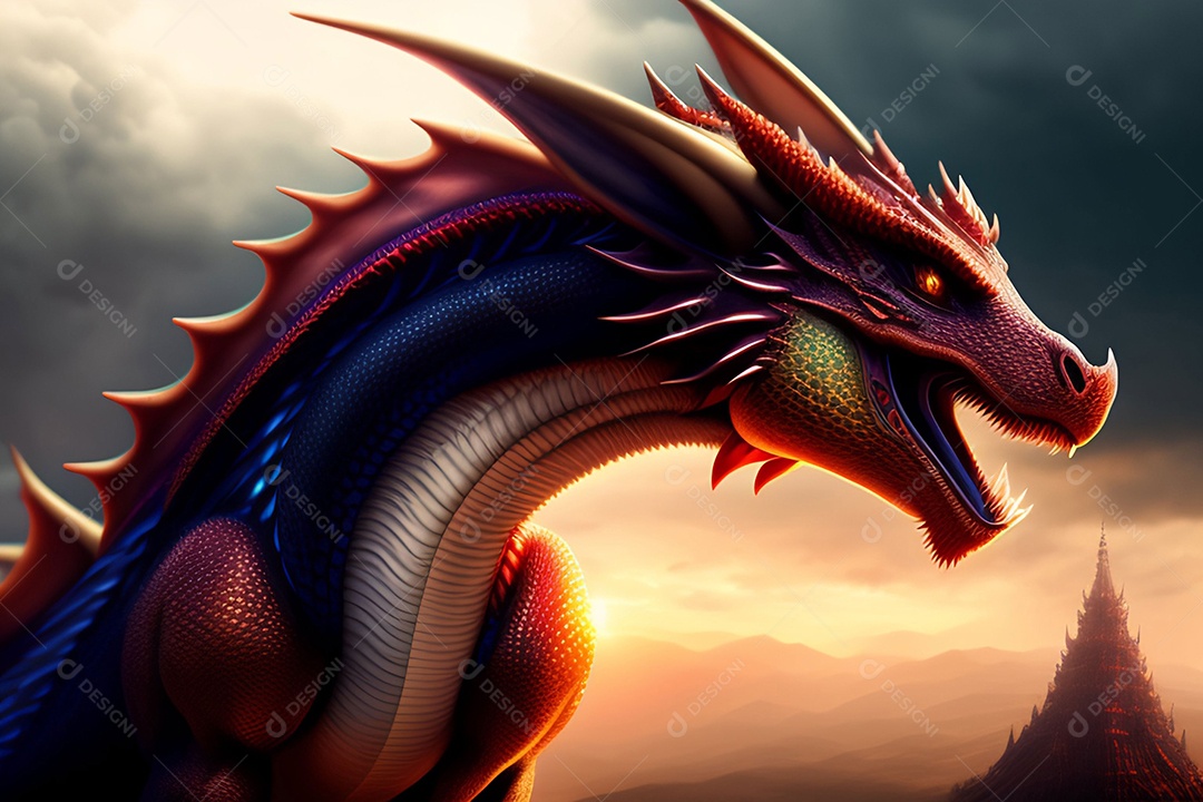 Ilustração dragão chinês colorido, generativo IA