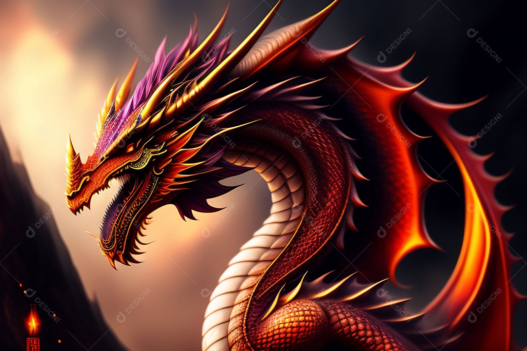 Ilustração dragão chinês colorido, generativo IA