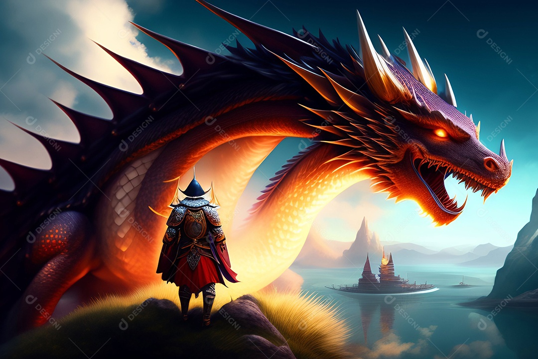 Ilustração dragão colorido voador, generativo IA