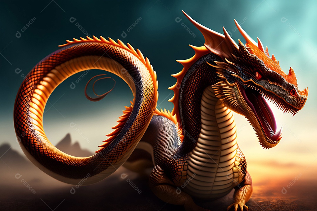 Ilustração dragão colorido voador, generativo IA