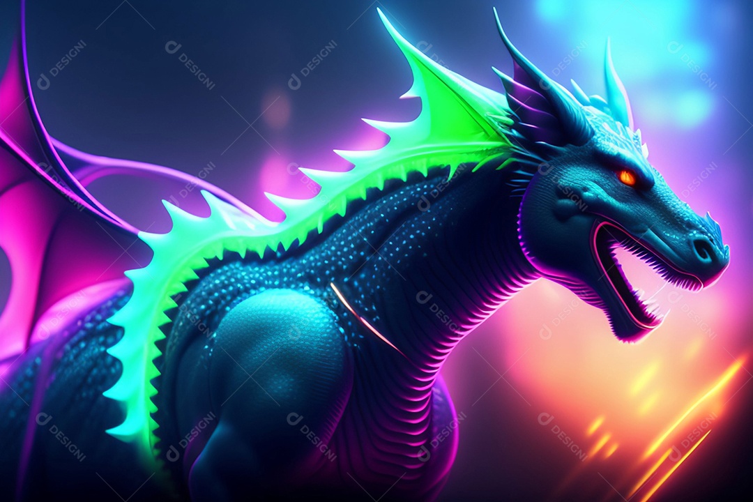 Ilustração dragão colorido voador, generativo IA