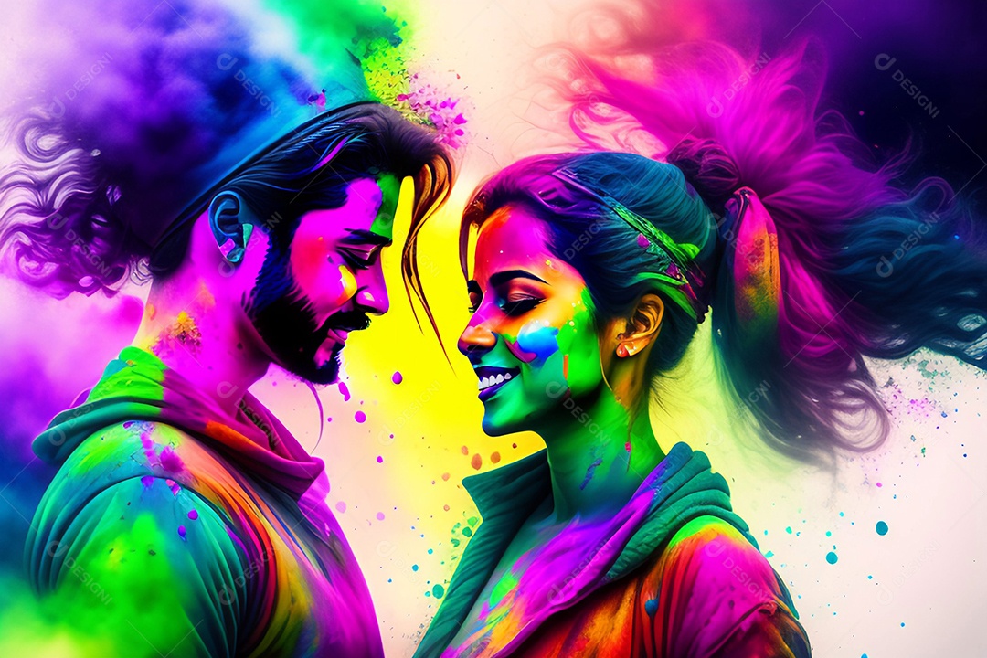 Ilustração linda garota corantes brilhantes misturando em aquarela