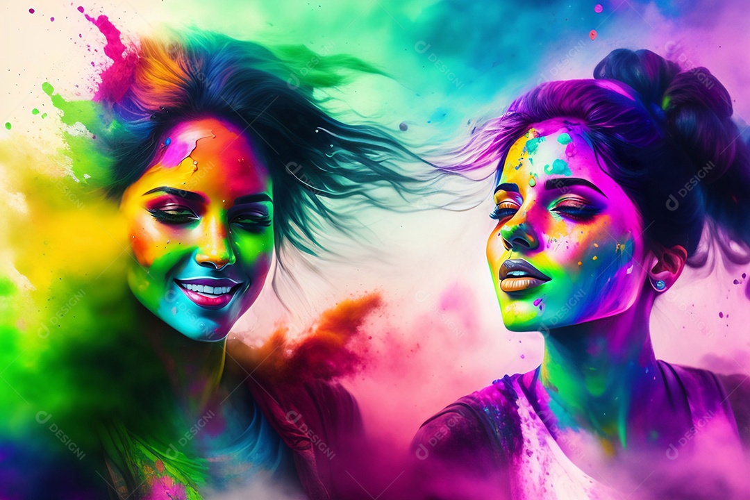 Ilustração lindas garotas corantes brilhantes misturando em aquarela