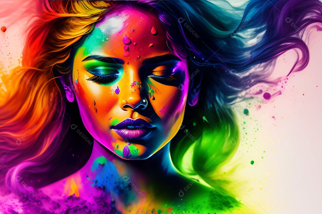 Ilustração linda garota corantes brilhantes misturando em aquarela