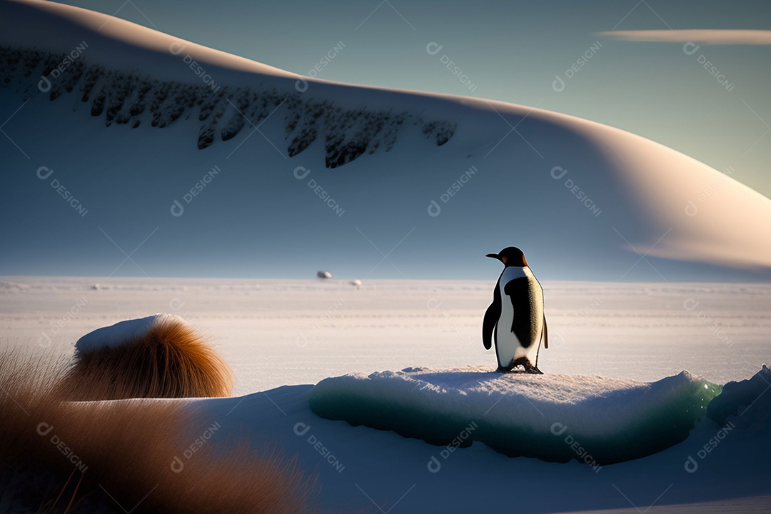 Ilustração de pinguins em geleira