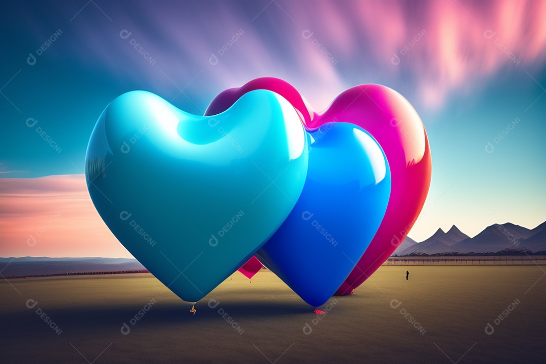 Grande corações brilhantes com sombra e brilho