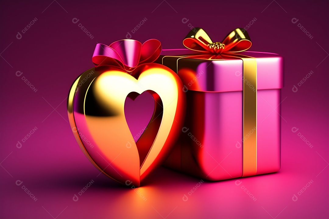 Ilustração caixa de presente com coração dourado