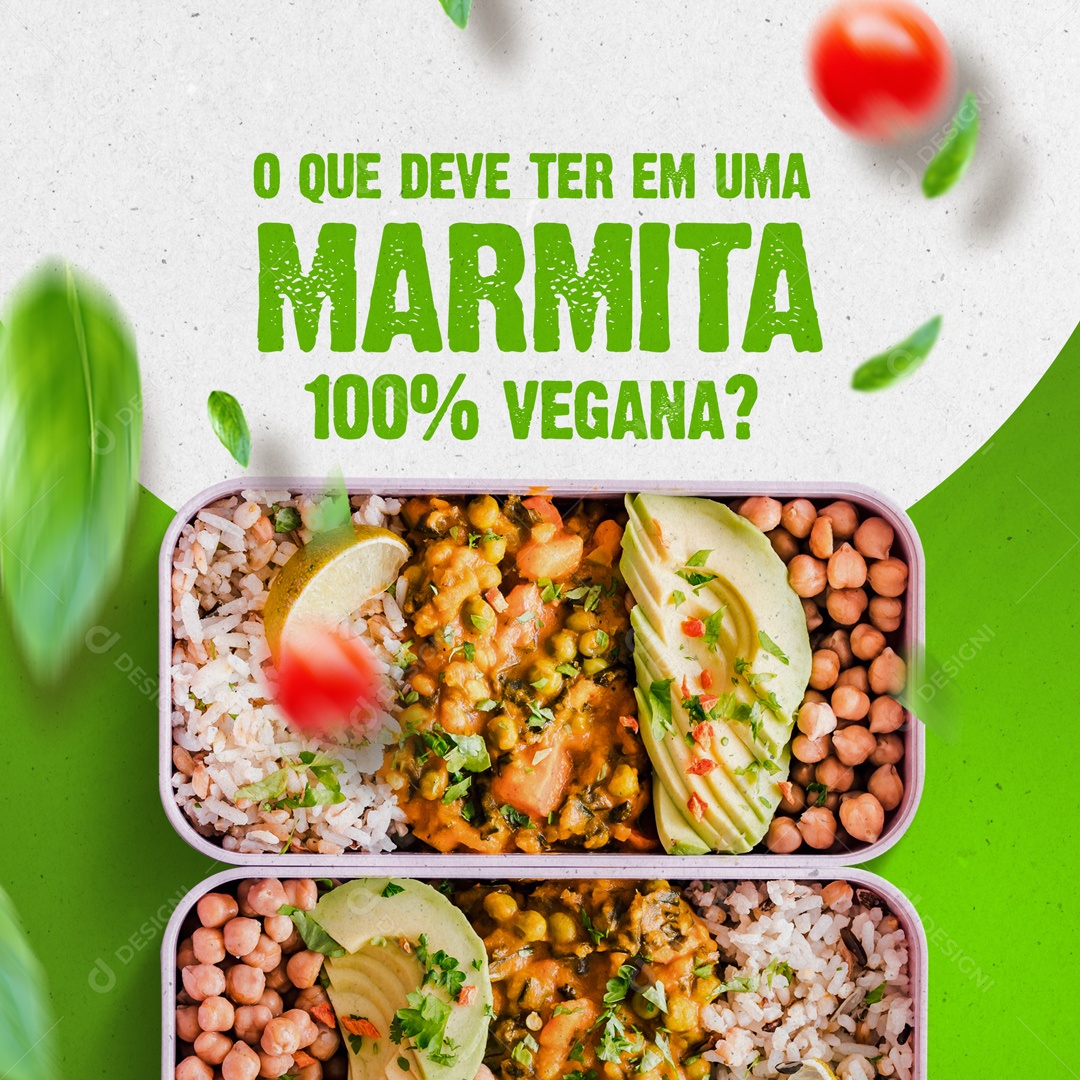 O que Deve Ter Em Uma Marmita 100% Vegana? Social Media PSD Editável