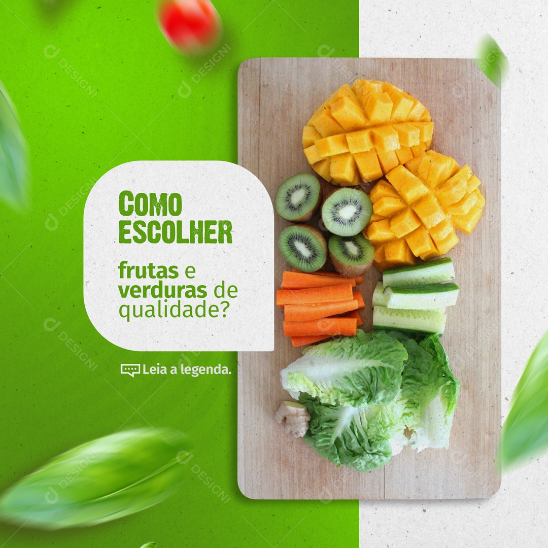 Como Escolher Frutas e Verduras de Qualidade? Comida Vegana Social Media PSD Editável