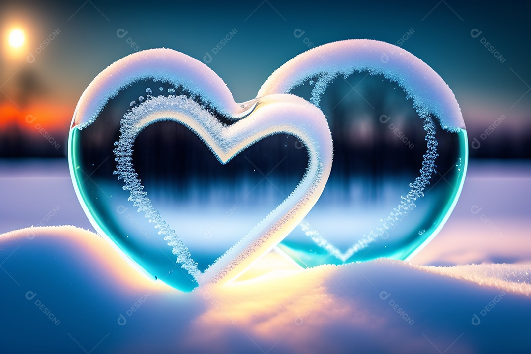 Coração de gelo em meio a neve
